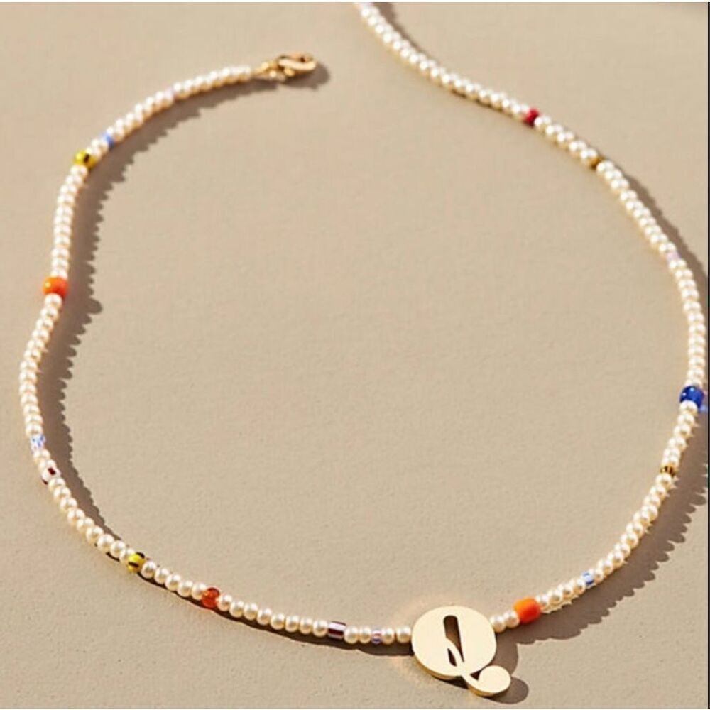 Anthropologie Serephine for Anthropologie Beaded Monogram Pendant Necklace, Lett